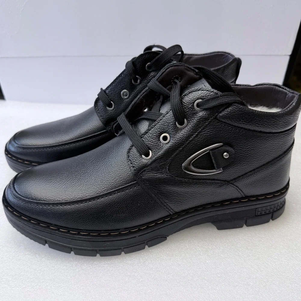 NIB Mens Black Faux Leather Winter Lined Lace Up Ankle Boots Size 11 Fashion